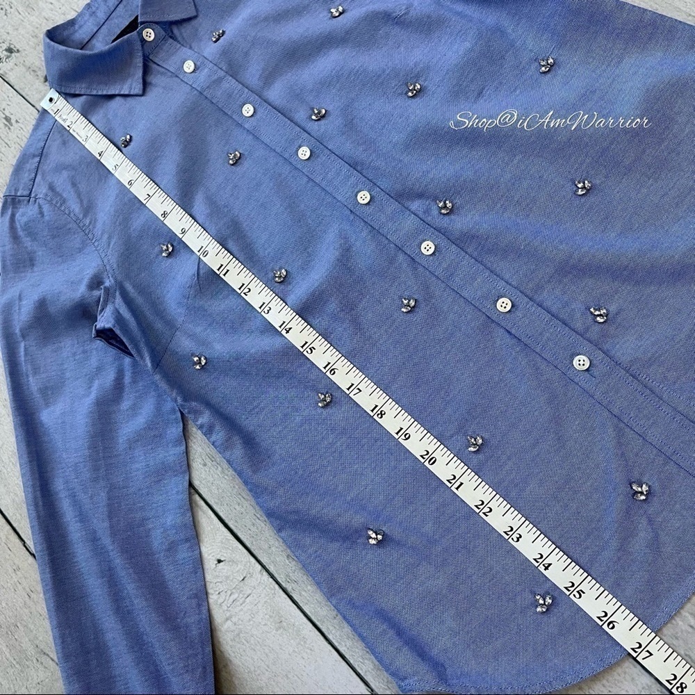Talbots hand applied fleur rhinestone embellished chambray top *shop@iamwarrior - Picture 5 of 9
